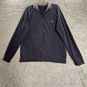 Hugo Boss Full Zip Sweatshirt Men's Size Large Navy Blue Logo Embroidered‎